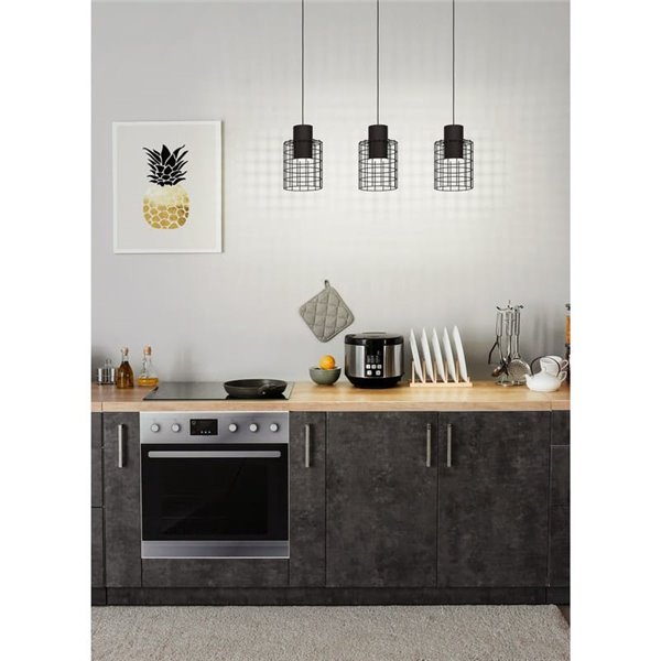 Candeeiro suspenso industrial MILLIGAN em aço preto com 3 abajures, E27