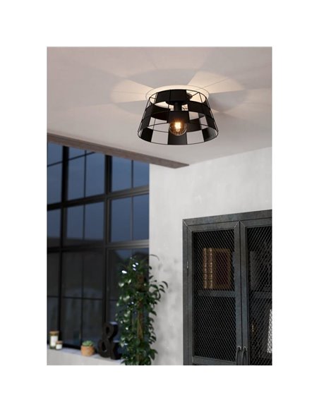 Plafón de techo Industrial PONTEFRACT de Metal Negro con Pantalla Geométrica, E27