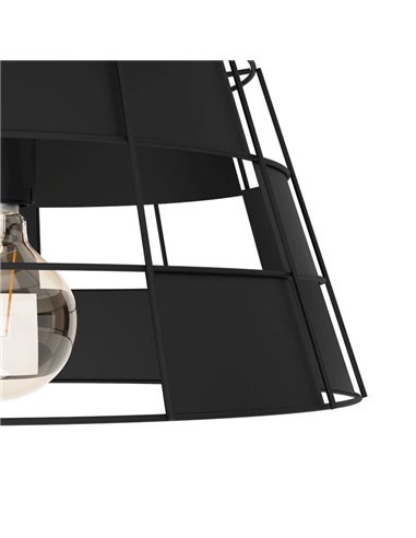 Plafón de techo Industrial PONTEFRACT de Metal Negro con Pantalla Geométrica, E27