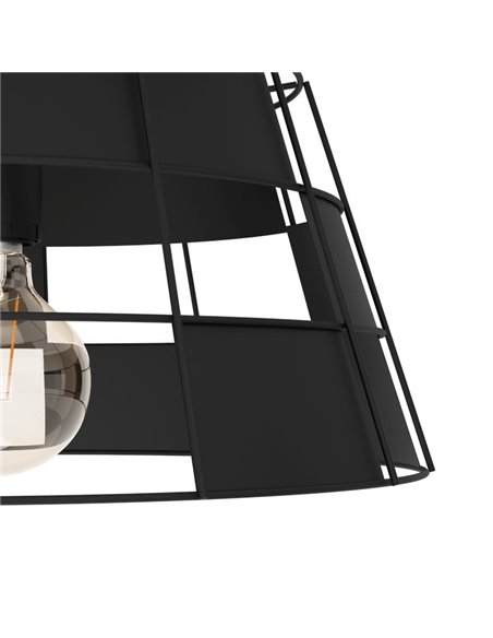 Plafón de techo Industrial PONTEFRACT de Metal Negro con Pantalla Geométrica, E27