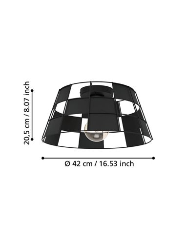 Plafón de techo Industrial PONTEFRACT de Metal Negro con Pantalla Geométrica, E27