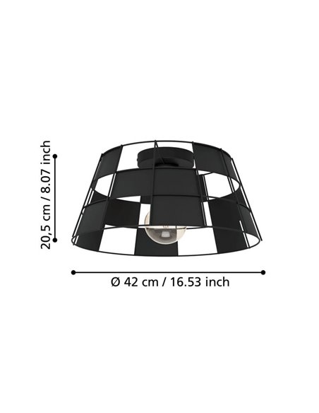 Plafón de techo Industrial PONTEFRACT de Metal Negro con Pantalla Geométrica, E27