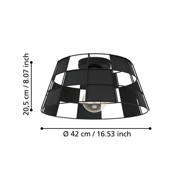 Plafón de techo Industrial PONTEFRACT de Metal Negro con Pantalla Geométrica, E27