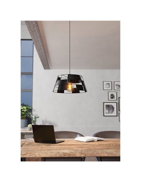 Lámpara Colgante PONTEFRACT de Metal Negro con Diseño Geométrica, E27