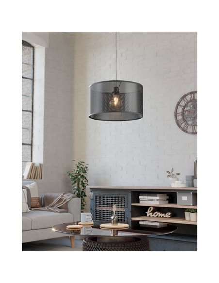 Candeeiro de teto pendente industrial MANBY em metal expandido preto, E27
