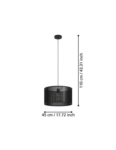 Candeeiro de teto suspenso industrial MANBY em metal expandido preto, E27