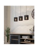 Candeeiro suspenso industrial MANBY com três abajures, metal expandido preto, 3XE27