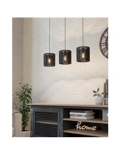 Lámpara Colgante industrial de Tres Pantallas MANBY, de Metal Expandido Negro, 3XE27 2