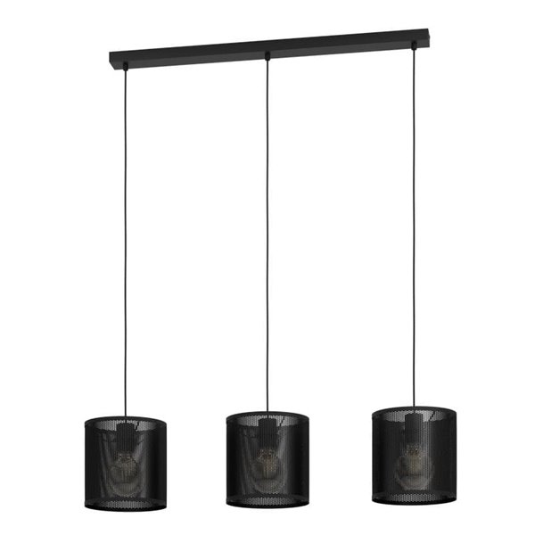Lámpara Colgante industrial de Tres Pantallas MANBY, de Metal Expandido Negro, 3XE27