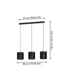 Lámpara Colgante industrial de Tres Pantallas MANBY, de Metal Expandido Negro, 3XE27