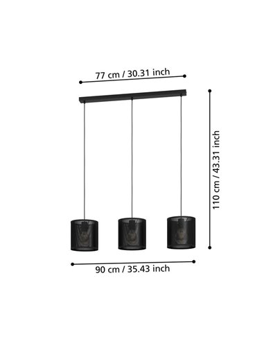 Lámpara Colgante industrial de Tres Pantallas MANBY, de Metal Expandido Negro, 3XE27