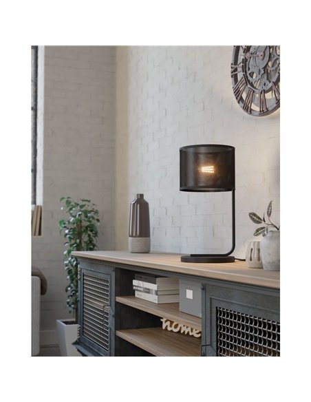 Candeeiro de mesa tipo industrial MANBY em metal expandido preto, E27