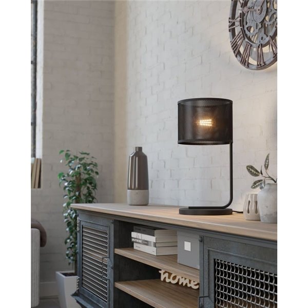 Candeeiro de mesa tipo industrial MANBY em metal expandido preto, E27