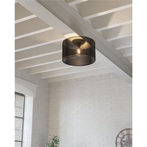 Plafón de Techo industrial MANBY de Metal Expandido Negro, E27