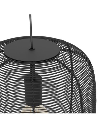 Candeeiro de teto suspenso industrial RINROE em fio de metal preto, E27