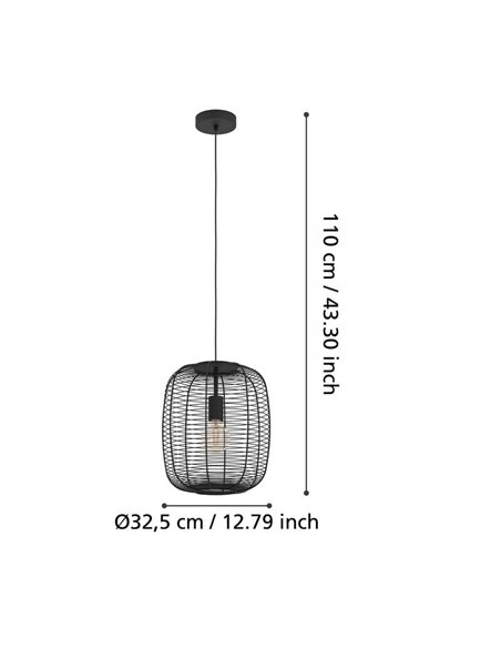 Lámpara de Techo Industrial Colgante RINROE de Metal Alambre Negro, E27