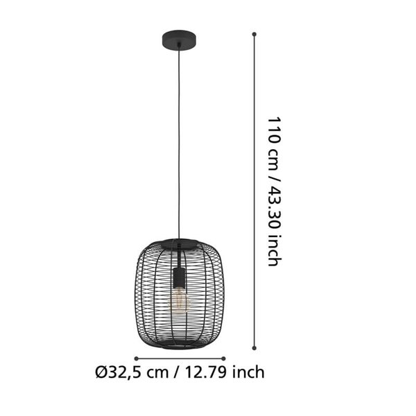 Lámpara de Techo Industrial Colgante RINROE de Metal Alambre Negro, E27