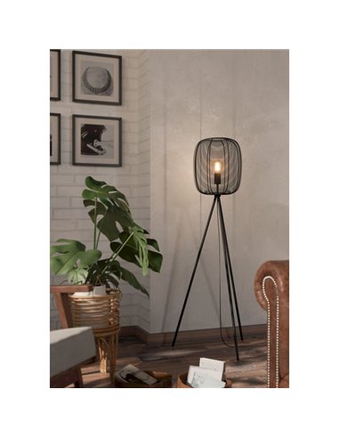 Lampadaire industriel avec pied trépied RINROE fil métallique noir, E27