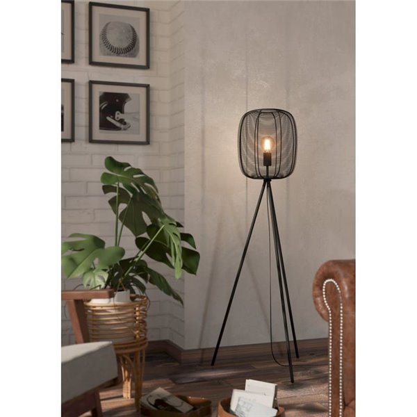 Lámpara de Pie Industrial con pata trípode RINROE de Metal Alambre Negro, E27