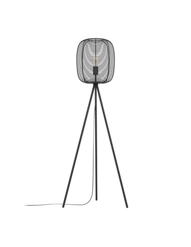 Lampadaire industriel avec pied trépied RINROE fil métallique noir, E27