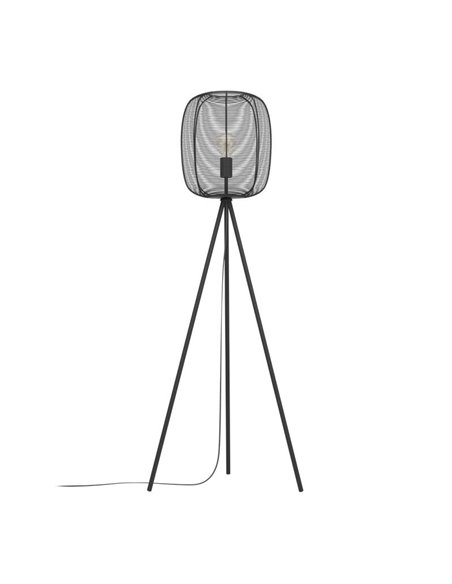 Lampadaire industriel avec pied trépied RINROE fil métallique noir, E27