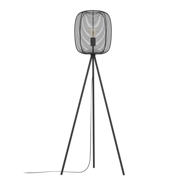 Candeeiro de pé industrial com perna de tripé RINROE fio metálico preto, E27