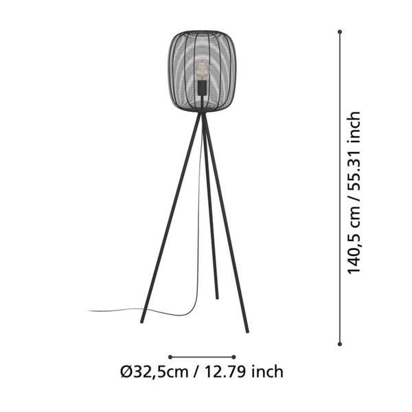 Lámpara de Pie Industrial con pata trípode RINROE de Metal Alambre Negro, E27