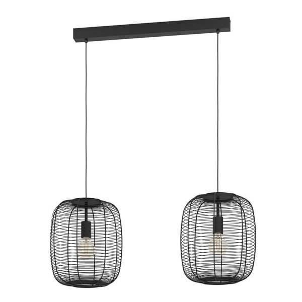 Lámpara Colgante Industrial con 2 pantallas RINROE de Metal Alambre Negro, 2XE27