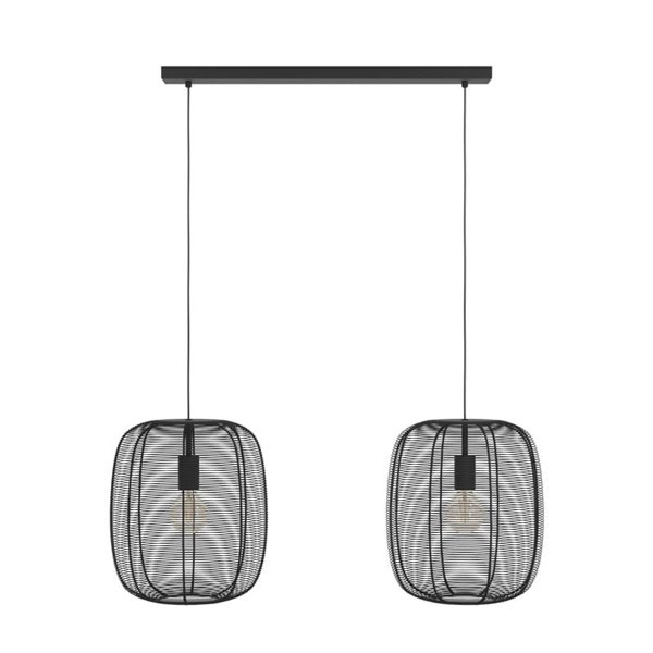 Lampe à suspension industrielle avec 2 abat-jour en fil métallique noir RINROE, 2XE27