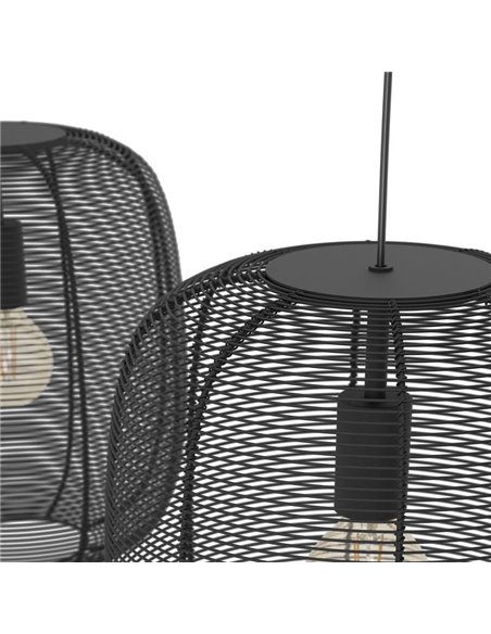 Lampe à suspension industrielle avec 2 abat-jour en fil métallique noir RINROE, 2XE27