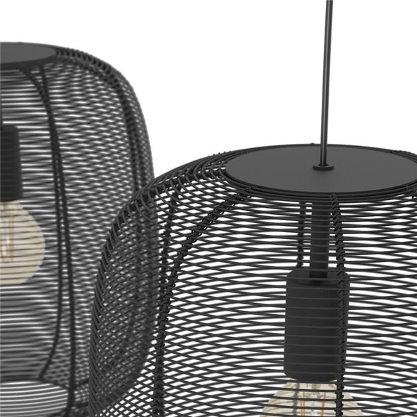 Lampe à suspension industrielle avec 2 abat-jour en fil métallique noir RINROE, 2XE27