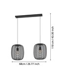 Lampe à suspension industrielle avec 2 abat-jour en fil métallique noir RINROE, 2XE27