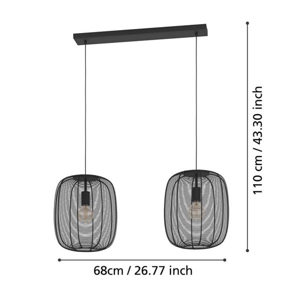 Lámpara Colgante Industrial con 2 pantallas RINROE de Metal Alambre Negro, 2XE27