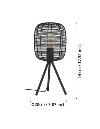 Lampe de table industrielle trépied RINROE en fil métallique noir, E27