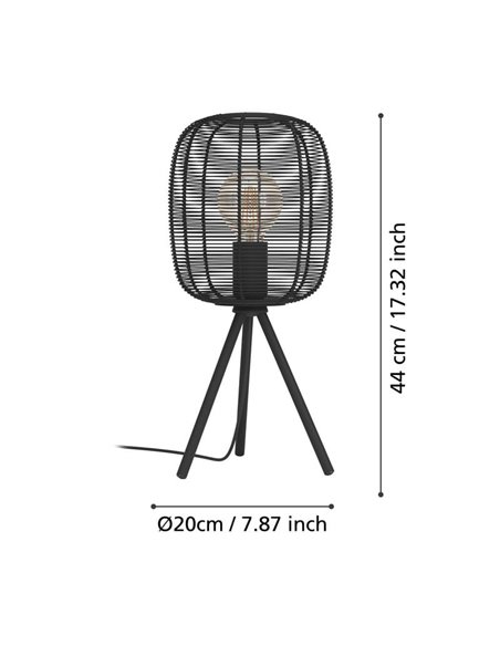 Candeeiro de mesa com tripé industrial RINROE feito de fio de metal preto, E27