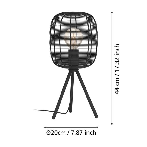 Lámpara de Sobremesa industrial de trípode RINROE de metal alambre negro, E27