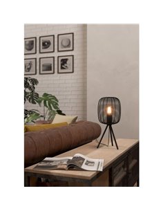 Candeeiro de mesa com tripé industrial RINROE feito de fio de metal preto, E27 2