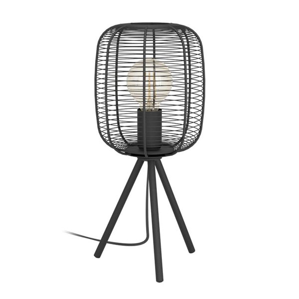 Lámpara de Sobremesa industrial de trípode RINROE de metal alambre negro, E27
