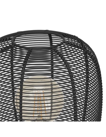 Candeeiro de mesa com tripé industrial RINROE feito de fio de metal preto, E27