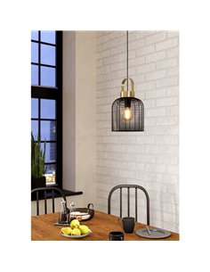 Lámpara de Techo Industrial Colgante ROUNDHAM Metal Negro y Latón Ø220mm, E27 2