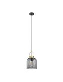 Candeeiro suspenso industrial ROUNDHAM metal preto e latão Ø220mm, E27