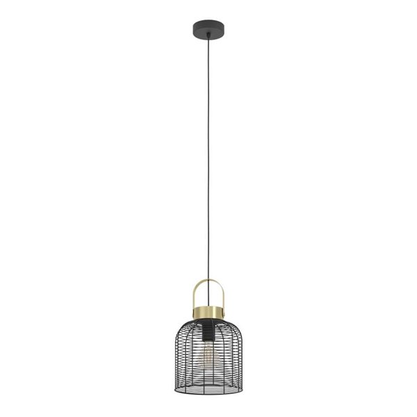 Lámpara de Techo Industrial Colgante ROUNDHAM Metal Negro y Latón Ø220mm, E27