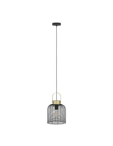 Lámpara de Techo Industrial Colgante ROUNDHAM Metal Negro y Latón Ø220mm, E27