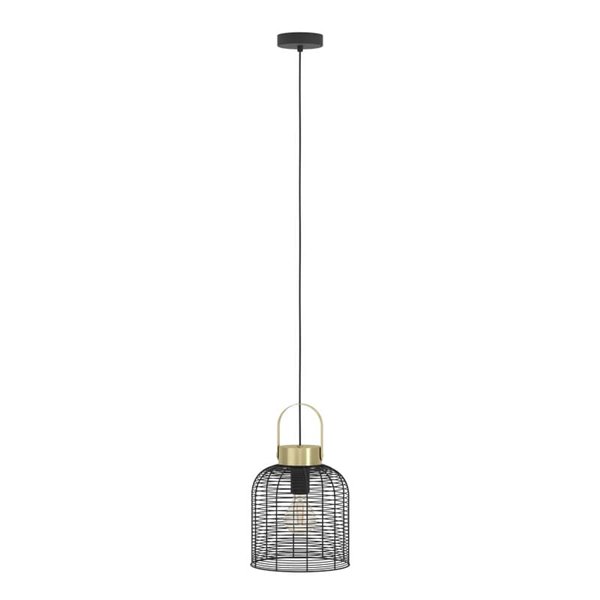 Lámpara de Techo Industrial Colgante ROUNDHAM Metal Negro y Latón Ø220mm, E27