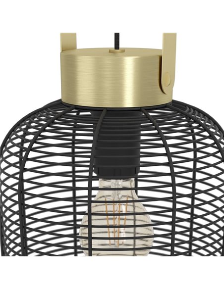 Plafonnier à Suspension Industriel ROUNDHAM Métal Noir et Laiton Ø220mm, E27