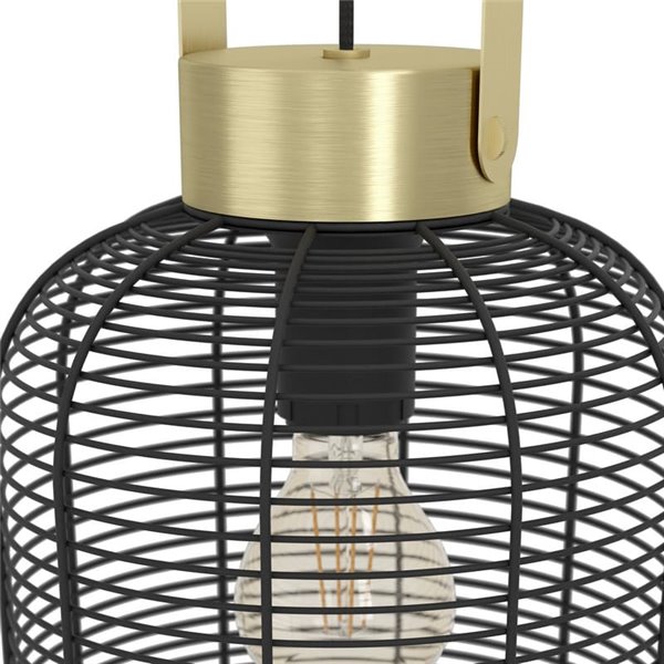 Plafonnier à Suspension Industriel ROUNDHAM Métal Noir et Laiton Ø220mm, E27