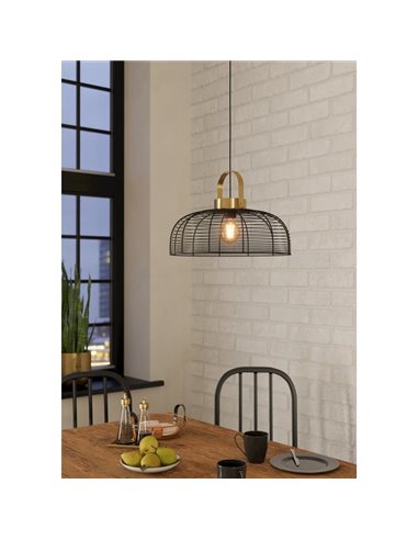 Lámpara de Techo redonda Colgante ROUNDHAM, tipo Industrial, Metal Negro y Latón Ø450mm, E27