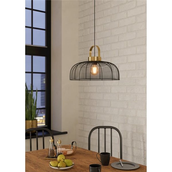 Lámpara de Techo redonda Colgante ROUNDHAM, tipo Industrial, Metal Negro y Latón Ø450mm, E27