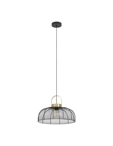 Candeeiro de teto suspenso redondo ROUNDHAM, tipo industrial, metal preto e latão Ø450mm, E27