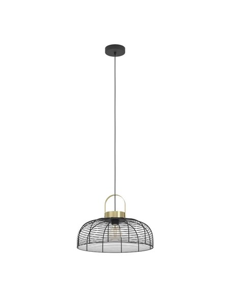 Candeeiro de teto suspenso redondo ROUNDHAM, tipo industrial, metal preto e latão Ø450mm, E27